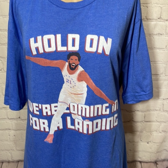 Joel Embiid Hold on Coming  In For a Landing Size 3xL  T shirt Sixers - Picture 1 of 5